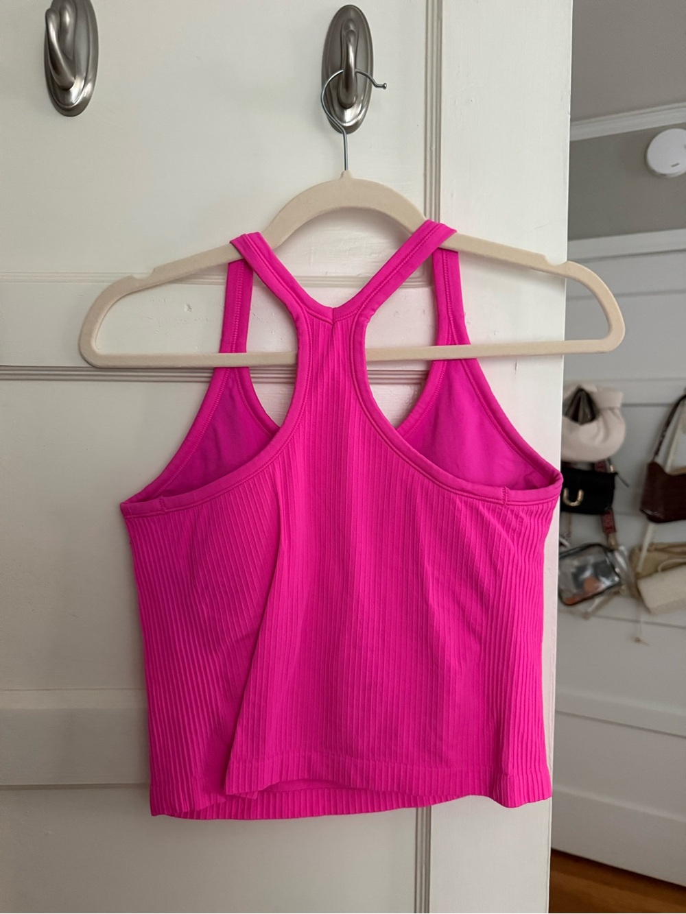 Amazon Neon Pink Ribbed Racerback Crop Tank - Picture 2 of 2